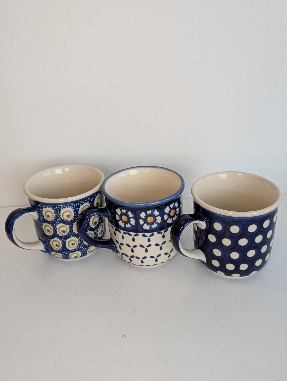 Polish Pottery floral mugs Poland Boleslawiec colourful kitchen Wiza Bolesławiec